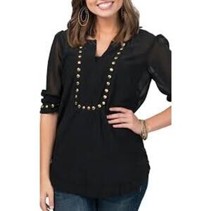 Angie Women's Black Studded Tunic Top - Size Large